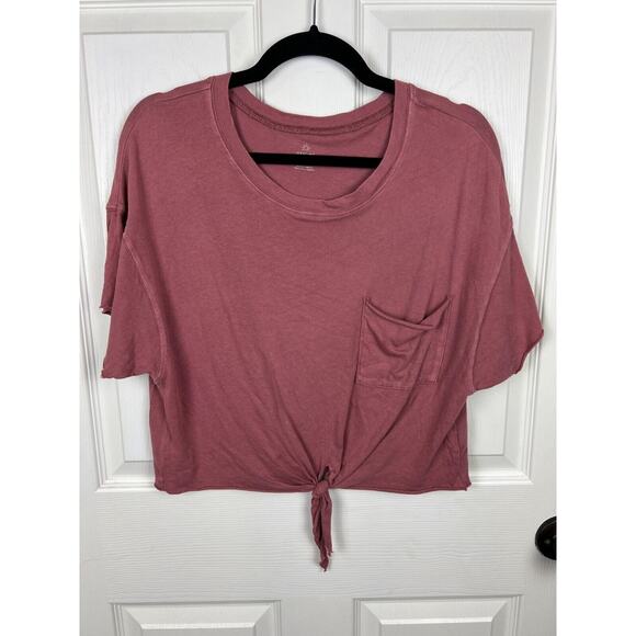 Offline by Aerie Size XS Mauve Pink Cropped Front Tie Tee with pocket - Picture 4 of 5
